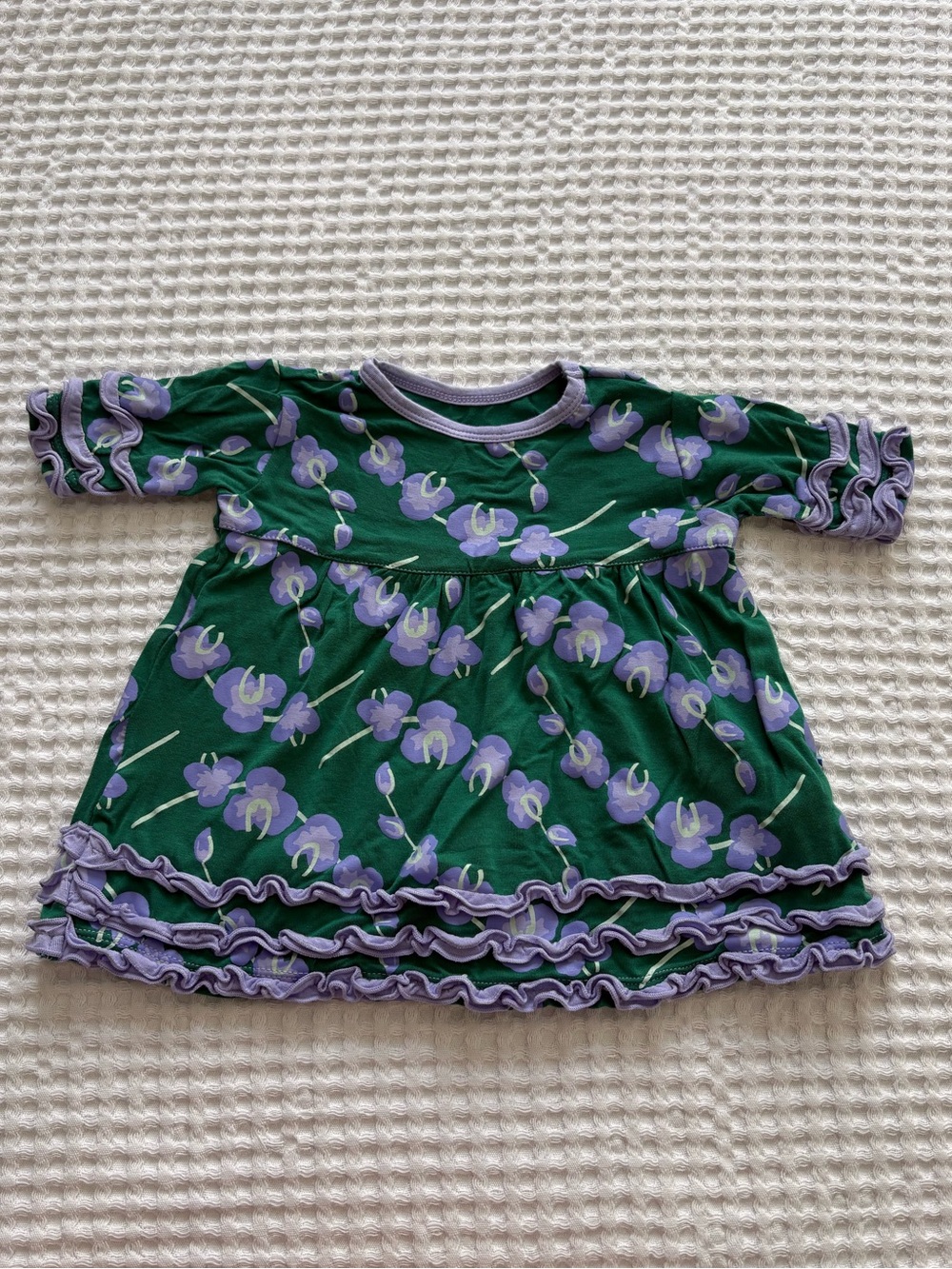 Kickee Pants Shady Glade Orchid Green & Purple Ruffle Babydoll Bamboo Top 6-12M